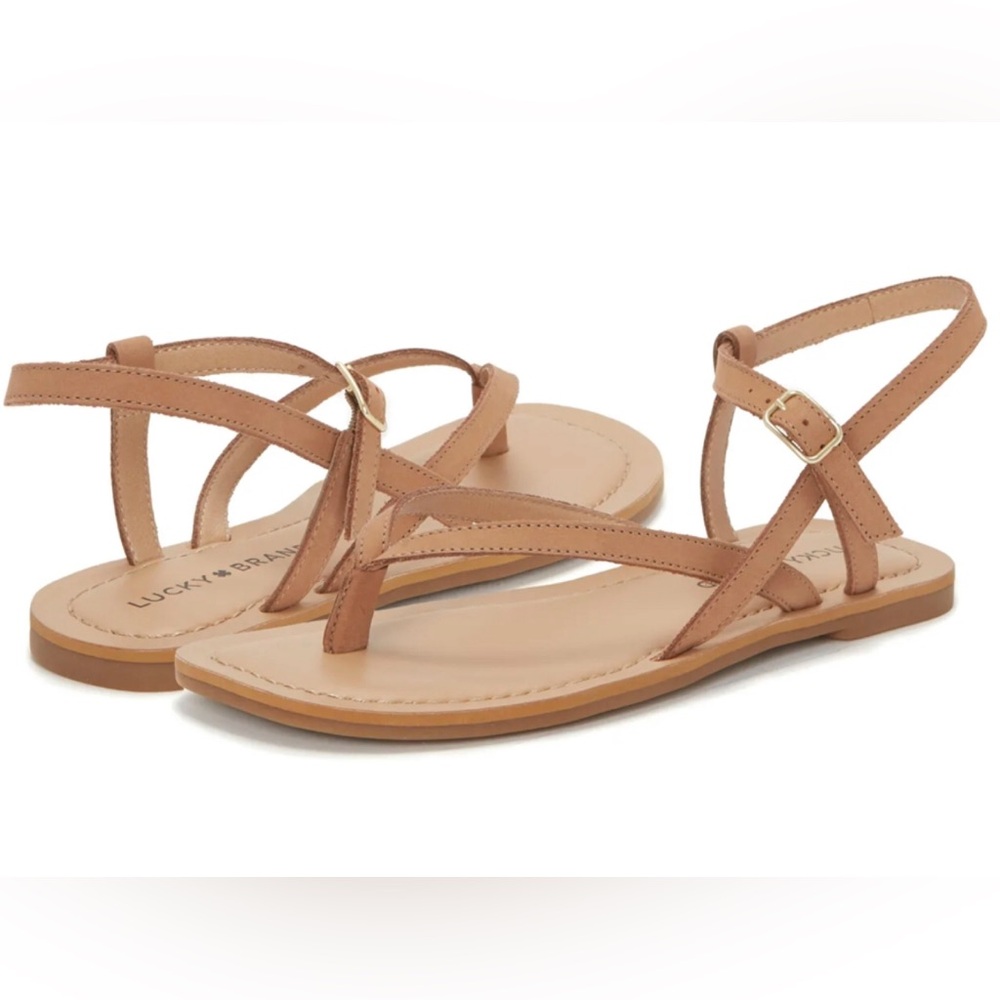Lucky Brand bylee Medium Dark Beige light brown flat sandals size 9 brand new